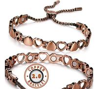 RainSo Magnetic Bracelet for Women - Heart Design Adjustable Pure Copper Bangle | Antique Finished Jewellery with Luxury Gift Box