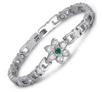 RainSo Magnetic Women's Bracelet | Stainless Steel Snowflake Design Bracelet | Inlaid with Deep Green Gemstones and Crystals | Adjustable Size | Includes Tools & Gift Box