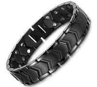 RainSo Men's Titanium Magnetic Bracelet - 3500 Gauss Dual-Row Strength | Black Matte Stainless Steel Adjustable Cuff with Gift Box & Professional Kit