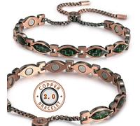 RainSo Women Pure Copper Magnetic Bracelets Adjustable Design with Display Box(Green Crystal Eyes)