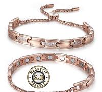 RainSo Women Stainless Steel Magnetic Bracelets Inlaid Crystal Design with Adjustable Telescopic Chain Display Box (Rose Gold)