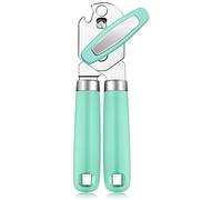 Rainspire Can Opener Manual Handheld Strong Manual Can Opener Smooth Edge Cut, Can Opener Heavy Duty, Comfortable Soft Handle, Built-in Bottle Opener, Black (Mint Green)