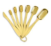 Rainspire Heavy Duty Measuring Spoons Set Stainless Steel, Metal Measuring Cups and Spoons Set for Dry or Liquid, Fits in Spice Jar, Home Gadgets Kitchen Gadgets, Set of 7 Including Leveler, Gold
