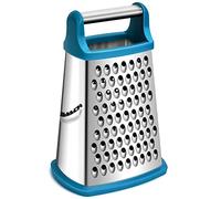 Rainspire Professional Box Grater, Cheese Grater Box for Kitchen Stainless Steel with 4 Sides, Cheese and Spice Graters with Handle for Vegetables, Ginger, Potatoes (Blue)