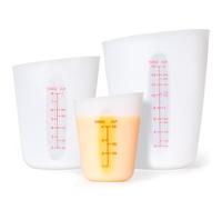 Rainspire Upgraded 3 Piece Silicone Measuring Cup Sets Squeeze & Pour Liquid Measuring Cups Flexible Chocolate Melting Cup Baking Supplies Chef Gifts