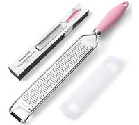 Rainspire Zester Grater with Handle, Lemon Zester Cheese Grater for Kitchen Stainless Steel, Parmesan Cheese Garlic Nutmeg Chocolate Fruits Vegetables Ginger Grater, Fine, Black (Pink)