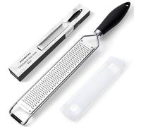 Rainspire Zester Grater with Handle, Lemon Zester Cheese Grater for Kitchen Stainless Steel, Parmesan Cheese Garlic Nutmeg Chocolate Fruits Vegetables Ginger Grater, Fine, Black