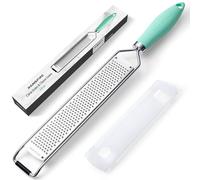 Rainspire Zester Grater with Handle, Lemon Zester Cheese Grater for Kitchen Stainless Steel, Parmesan Cheese Garlic Nutmeg Chocolate Fruits Vegetables Ginger Grater, Fine, Black (Mint Green)