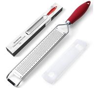 Rainspire Zester Grater with Handle, Lemon Zester Cheese Grater for Kitchen Stainless Steel, Parmesan Cheese Garlic Nutmeg Chocolate Fruits Vegetables Ginger Grater, Fine, Black (Red)