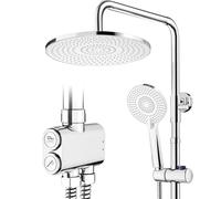 Rainsworth Shower Riser Rail Kit Chrome, 10" Round Rainfall Overhead, 3 Jet Types Handheld Shower, Height Adjustable Shower Set Without Tap, Brass Diverter