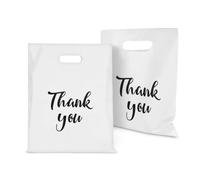 RainTick White Plastic Shopping Bags 100 Pack, 9 x 12 Inch 4.73 Mils Extra Thick Thank You Bags with Handles, Boutique Bags for Small Business, Retail Store (Small)