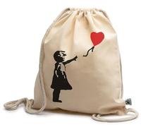 rainUP Banksy girls' backpack with balloon. 100% Fair Trade Fair Trade cotton. Durable and comfortable. Ideal for shopping, travel, gym, paddling, trekking..., beige