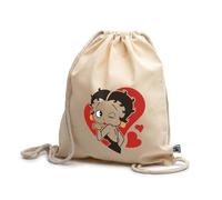 rainUP Betty Boop Heart 100% Organic Cotton Fair Trade Shopper Bag, Beige, 38 cm (W) x 40 cm (H) x 1 cm (D), Cartoon, Reusable, Casual, School Backpack