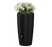 Rainwater Tank Water Butt Plastic Rain Collector Container 240L + connection Kit With Flower Insert Garden Irrigation Cistern Barrel tap + connectors (Black)