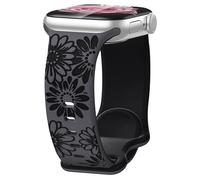 Rainway Floral Engraved Strap Compatible with Apple Watch Straps 38mm 40mm 41mm 42mm for Women,Two-Tone Flower Silicone Sport Band for iWatch Series 11 10 9 8 7 6 5 4 3 2 1 SE Ultra, Coal Gray/Black
