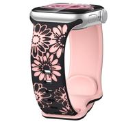 Rainway Floral Engraved Strap Compatible with Apple Watch Straps 38mm 40mm 41mm 42mm for Women,Two-Tone Flower Silicone Sport Band for iWatch Series 11 10 9 8 7 6 5 4 3 2 1 SE Ultra, Black/Pink