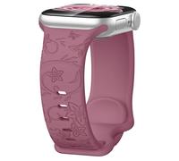 Rainway Floral Engraved Strap Compatible with Apple Watch Straps 42mm 44mm 45mm 46mm 49mm for Women, Silicone Sport Cute Flower Engraved Band for iWatch Series 11 10 9 8 7 6 5 4 3 2 1 SE Ultra, Purple
