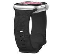 Rainway Floral Engraved Strap Compatible with Apple Watch Straps 42mm 44mm 45mm 46mm 49mm for Women, Silicone Sport Butterfly Engraved Band for iWatch Series 11 10 9 8 7 6 5 4 3 2 1 SE Ultra, Black