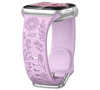 Rainway Floral Engraved Strap Compatible with Apple Watch Straps 44mm 45mm 46mm 49mm for Women, Cute Sunflower Engraved Silicone Sport Band for iWatch Series 11 10 9 8 7 6 5 4 3 2 1 SE Ultra, Purple