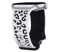 Rainway Leopard Engraved Band Compatible with Apple Watch Straps 44mm 45mm 46mm 49mm for Women, Silicone Sport Replacement Straps Wristband for iWatch Series 11 10 9 8 7 6 5 4 3 2 3 SE Ultra, White
