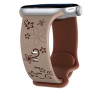 Rainway Mastten Floral Strap Compatible with Apple Watch Straps 38mm 40mm 42mm 44mm for Women, Cute Flower Engraved Soft Silicone Sport Band for iWatch Series 11 10 9 8 7 6 5 4 3 2 1 SE Ultra, Brown