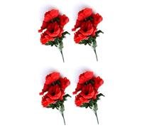 RAINWOOD 4 Bunches x Artificial Decorative Red Poppy Flower Bush Stem Flowers Fake Spring Summer Garden Cemetery