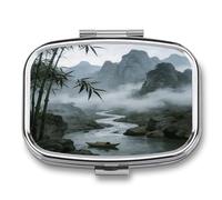 Rainy and Misty Return of The Boat Pill Case,2 Compartment Small Pill Box Metal Portable Medicine Box Mini Medication Organizer Storage Travel Organizer for Pocket Purse