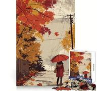 Rainy Autumn Walk Jigsaw Puzzle 1000 Piece for Adults Mind Game Toy Peaceful Fun Neat Cut Art Collection Piece (38x26cm)
