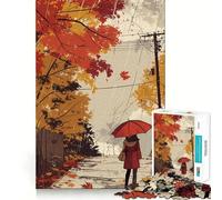 Rainy Autumn Walk Jigsaw Puzzle for Adults 1000 Pieces Memory Boost Group Play Pattern Assembly Xmas Surprise (38x52cm)