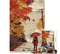 Rainy Autumn Walk Jigsaw Puzzle for Adults 1000 Pieces Memory Boost Group Play Pattern Assembly Xmas Surprise (38x52cm)