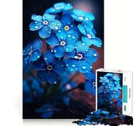 Rainy Blue Flower 1000 Piece Jigsaw Puzzles for Adults Jigsaw Mind Play Home Pastime Clean Edge Lovely Present (38x26cm)