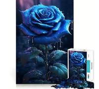 Rainy Blue Rose Flower 1000 Piece Jigsaw Puzzles for Teenagers Boost Memory Gentle Relax Premium Cut Bday Surprise (38x52cm)
