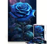 Rainy Blue Rose Flower 1000 Piece Jigsaw Puzzles for Teenagers Boost Memory Gentle Relax Premium Cut Bday Surprise (38x52cm)