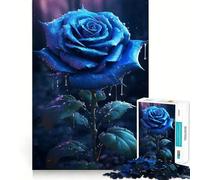 Rainy Blue Rose Flower 1000 Pieces Jigsaw Puzzles for Adults Mind Exercise Toy Relax Time Precision Cut Stylish Gift (50x75cm)