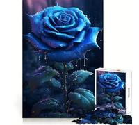 Rainy Blue Rose Flower Jigsaw Puzzles for Adults1000 Pieces Smart Game Quiet Calm Pattern Assembly Amazing Present (38x26cm)