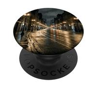 Rainy City Night Street Lights Urban Road Scene PopSockets Adhesive PopGrip