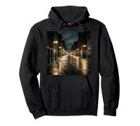Rainy City Night Street Lights Urban Road Scene Pullover Hoodie