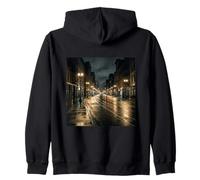 Rainy City Night Street Lights Urban Road Scene Zip Hoodie