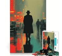 Rainy City Street with Silhouetted Figure 1000 Piece Jigsaw Puzzles for Teenagers Jigsaw Clear Logic Toy Peaceful Time Perfect Cut Santa Wish List (38x52cm)