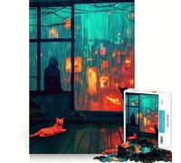 Rainy City View with Cats Jigsaw Puzzle 1000 Piece for Adults Think Smart Toy Family Joy Accurate Cut Fine Art Piece (38x52cm)
