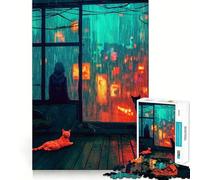 Rainy City View with Cats Jigsaw Puzzles for Teenagers 1000 Piece Thought Toy Calm Escape Precise Edge Amazing Present (50x75cm)