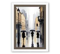 Rainy City Walk Vintage Framed Wall Art Print A1 (84.1×59.4cm) White, Wall Decor for Living Room, Bedroom, Office & Home, Ready to Hang, Art Gift