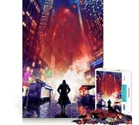 Rainy Cityscape with Red Glow Hard Jigsaw Puzzle for Adults 1000 Pieces Improve Memory Relaxed Mind Sharp Edge Stylish Gift (38x52cm)