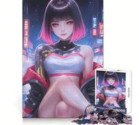 Rainy Cyberpunk Girl Hard Jigsaw Puzzle for Adults 1000 Pieces Mind Puzzle Calm Relax Art Assembly (38x26cm)