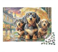 Rainy Dachshund Trio Jigsaw Puzzle 1000 Pieces EducationaThree Dachshunds on Street Game Challenge Toy Gifts Puzzles for Adults Kids Age 14 Years UpChallenging & Brainteasing Puzzles Beautiful De