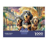 Rainy Dachshund Trio Jigsaw Puzzle Three Playful Pups 1000 Pieces Extra-thick Cardboard Classic for Adults Kids Hard Difficult 38x26cm/1000pcs
