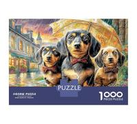 Rainy Dachshund Trio Recycled Cardboard 1000 Piece Two Dachshunds Jigsaw, Stress Relief, Personalised, Wall Decor & Home Leisure 52x38cm/1000pcs