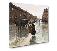 Rainy Day, Boston by Childe Hassam Classic Painting Canvas Wall Art Print Ready to Hang, Framed Picture for Living Room Bedroom Home Office Décor, 20x20 Inch (50x50 cm)