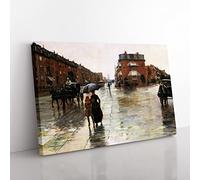 Rainy Day, Boston By Childe Hassam Classic Painting Canvas Wall Art Print Ready to Hang, Framed Picture for Living Room Bedroom Home Office Décor, 76x50 cm (30x20 Inch)