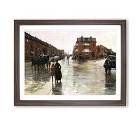 Rainy Day, Boston By Childe Hassam Classic Painting Framed Wall Art Print, Ready to Hang Picture for Living Room Bedroom Home Office Décor, Walnut A3 (46 x 34 cm)